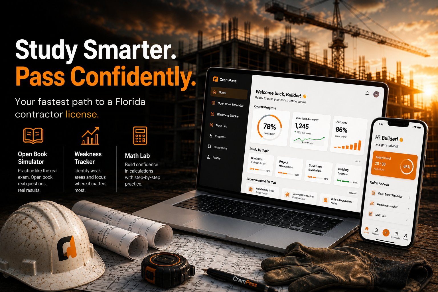 CramPass — Study Smarter. Pass Confidently. Built for contractors.